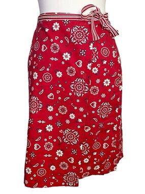 Alanni Petite Vintage Red Bandana Floral Paisley Wrap Skirt Size 2P Y2K Boho